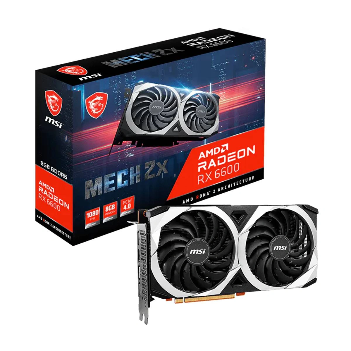 نمای کارت گرافیک MSI Radeon RX 6600 MECH 2X 8GB